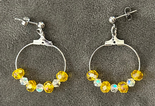 Austrian faceted crystal glass beaded hoop earrings