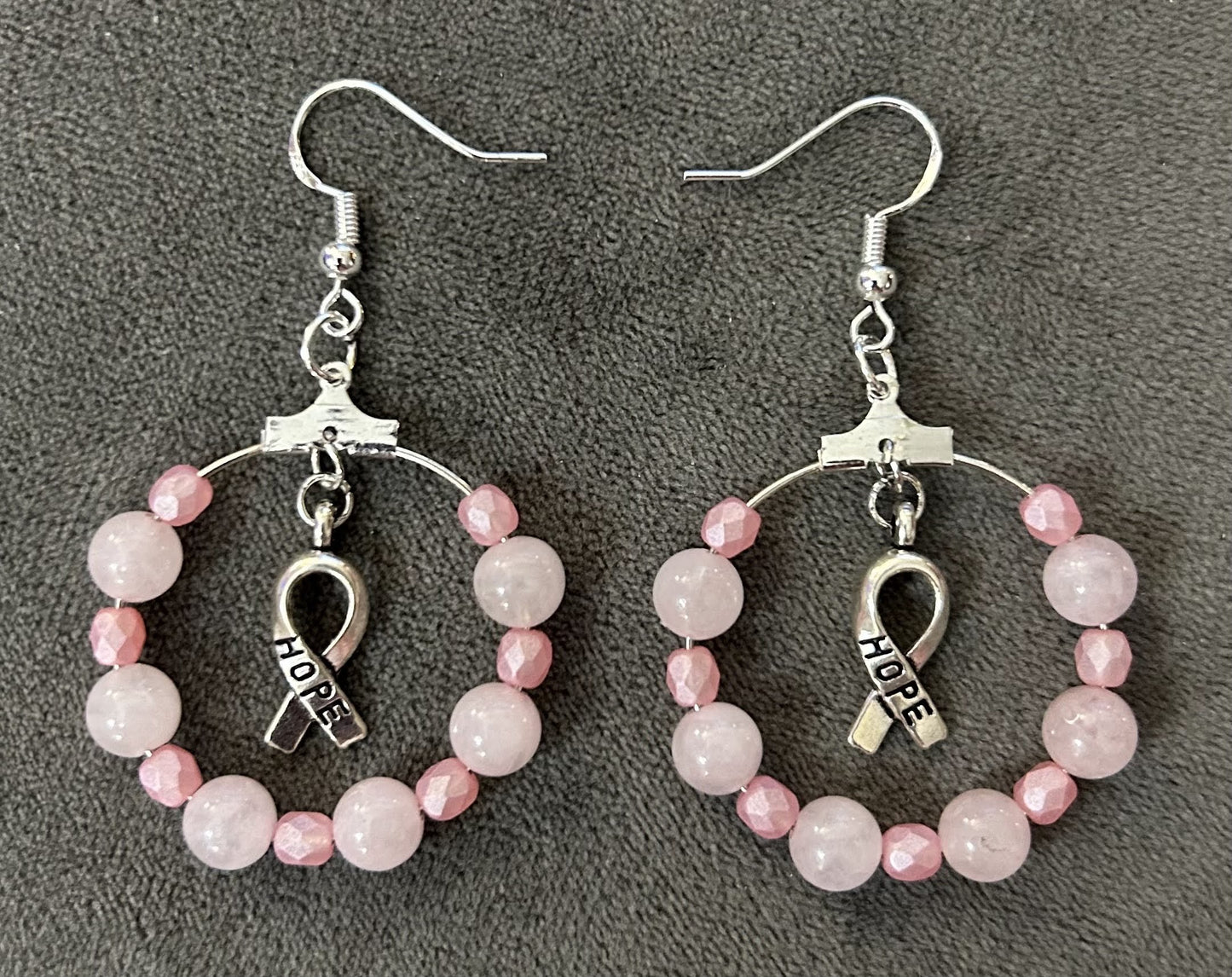 Meaningful “Hope” breast cancer awareness/survivor hoop earrings.
